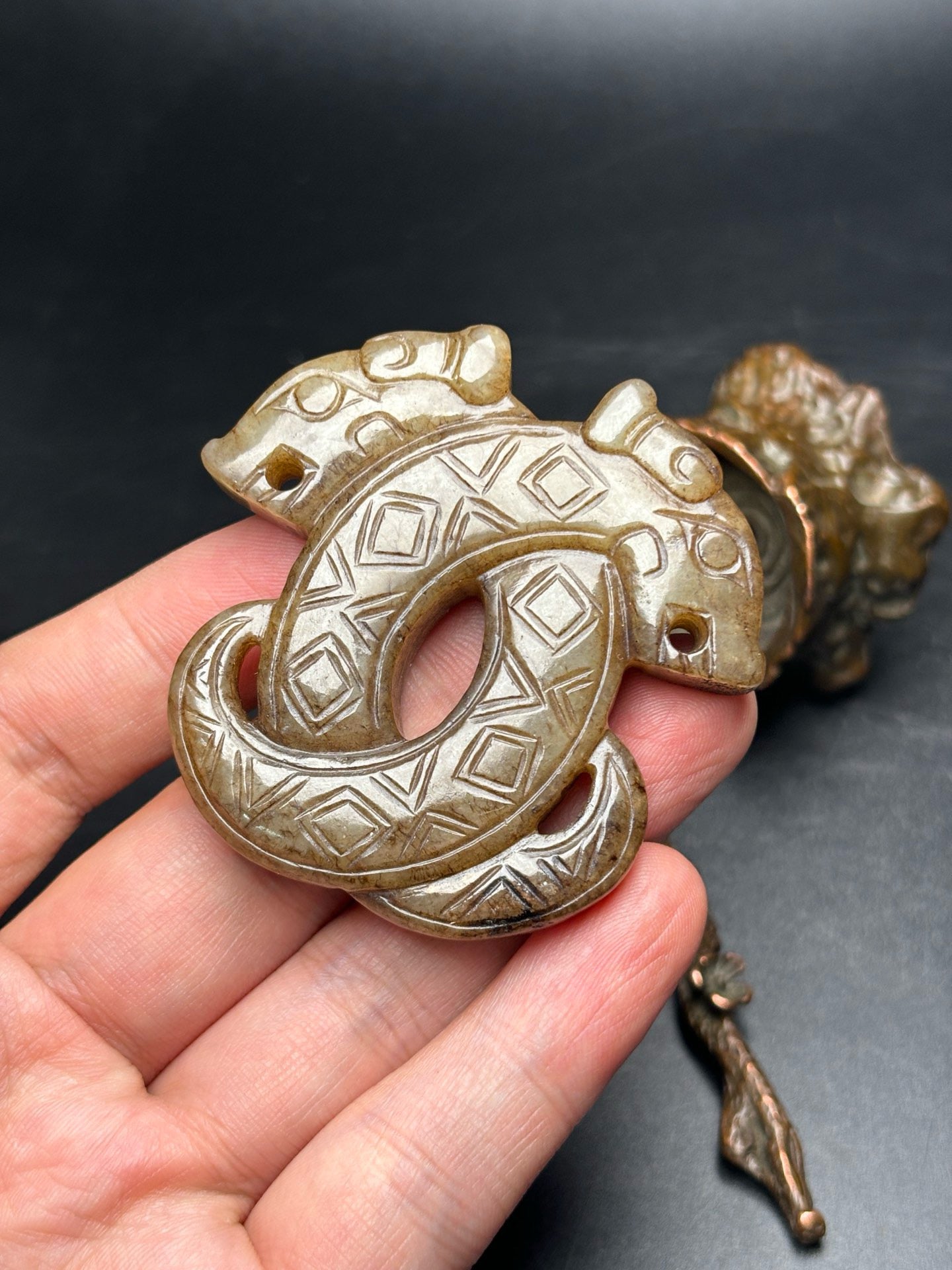 Exquisite Hotan Jade Double Dragon Jade Pendant