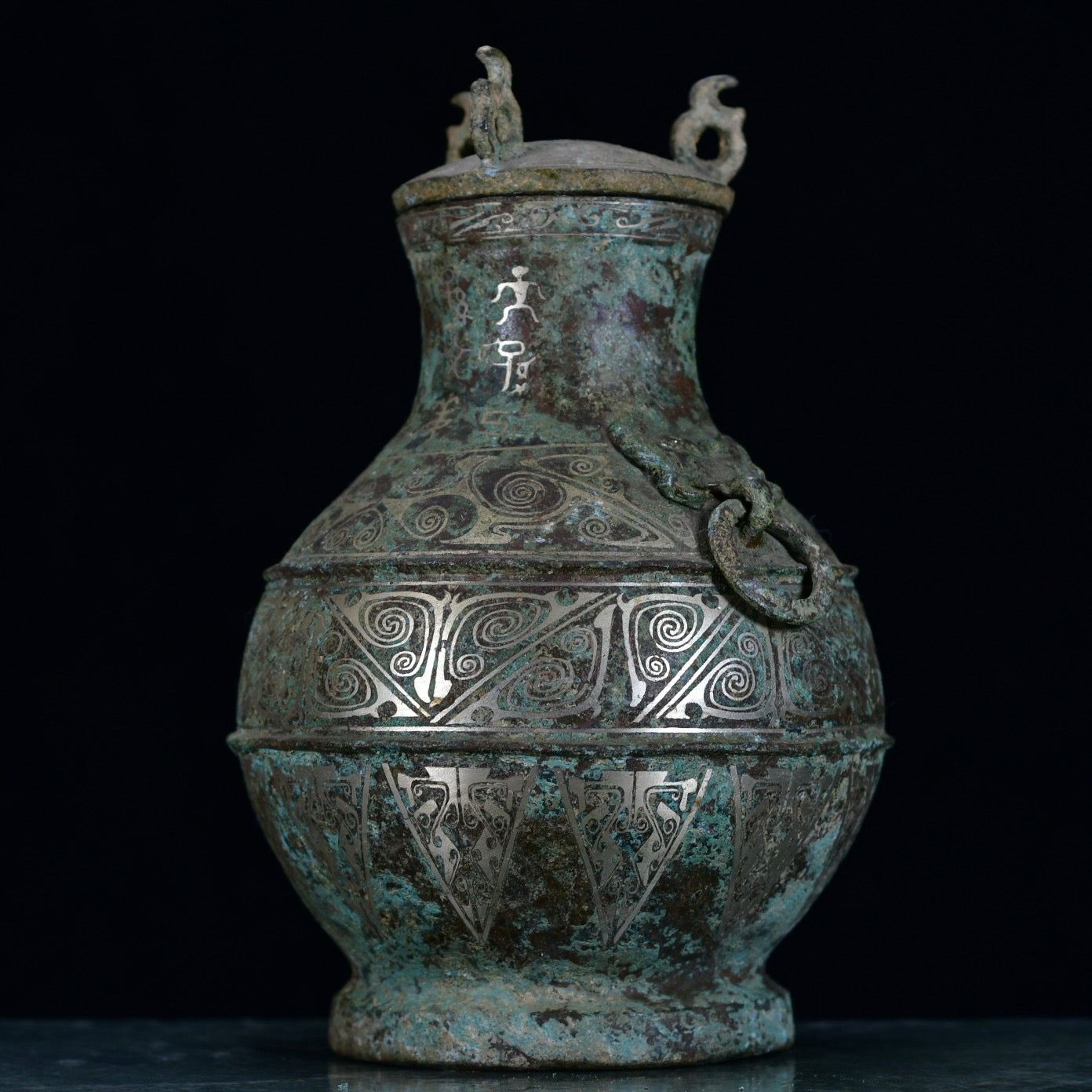 Chinese antique bronze misplaced silver large belly bottle