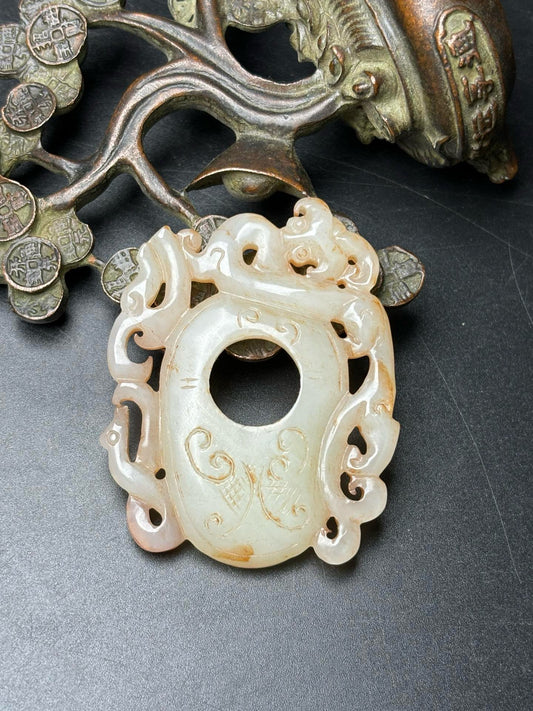 Exquisite Hotan Jade Dragon and Phoenix Jade Pendant