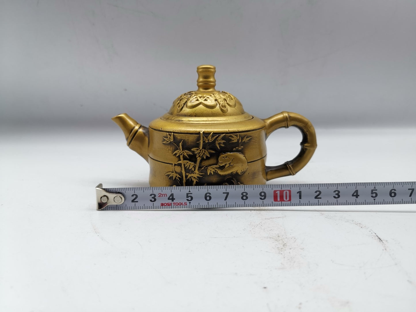 Chinese antique brass bamboo bear cat pot