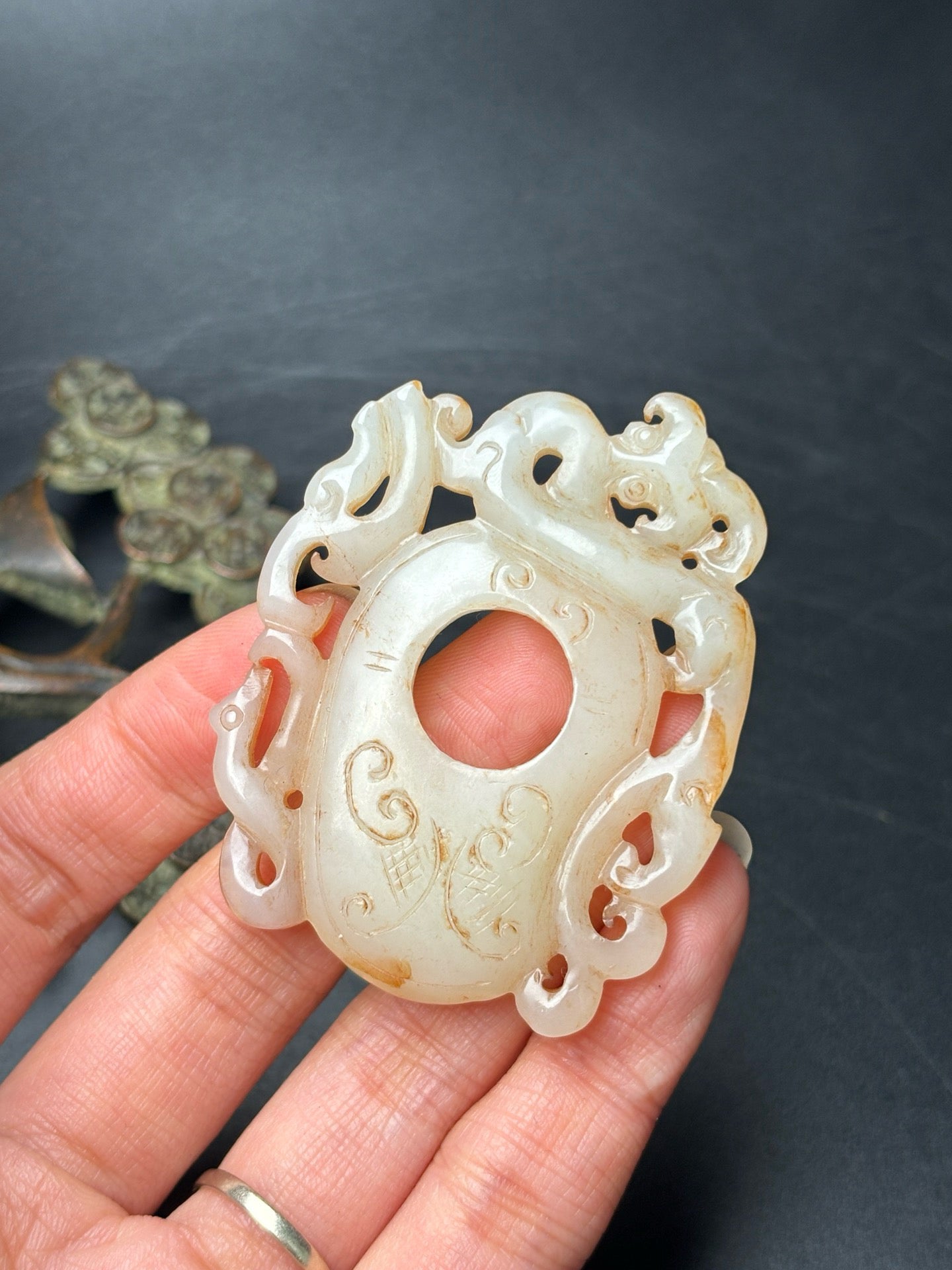 Exquisite Hotan Jade Dragon and Phoenix Jade Pendant