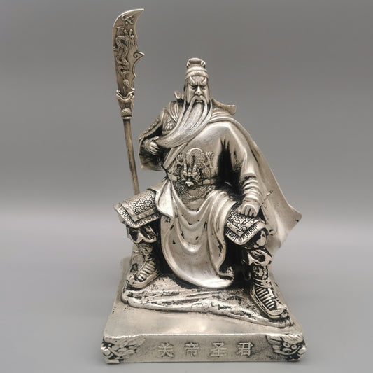 Chinese Antique Pure Copper Guan Gong Station Statue