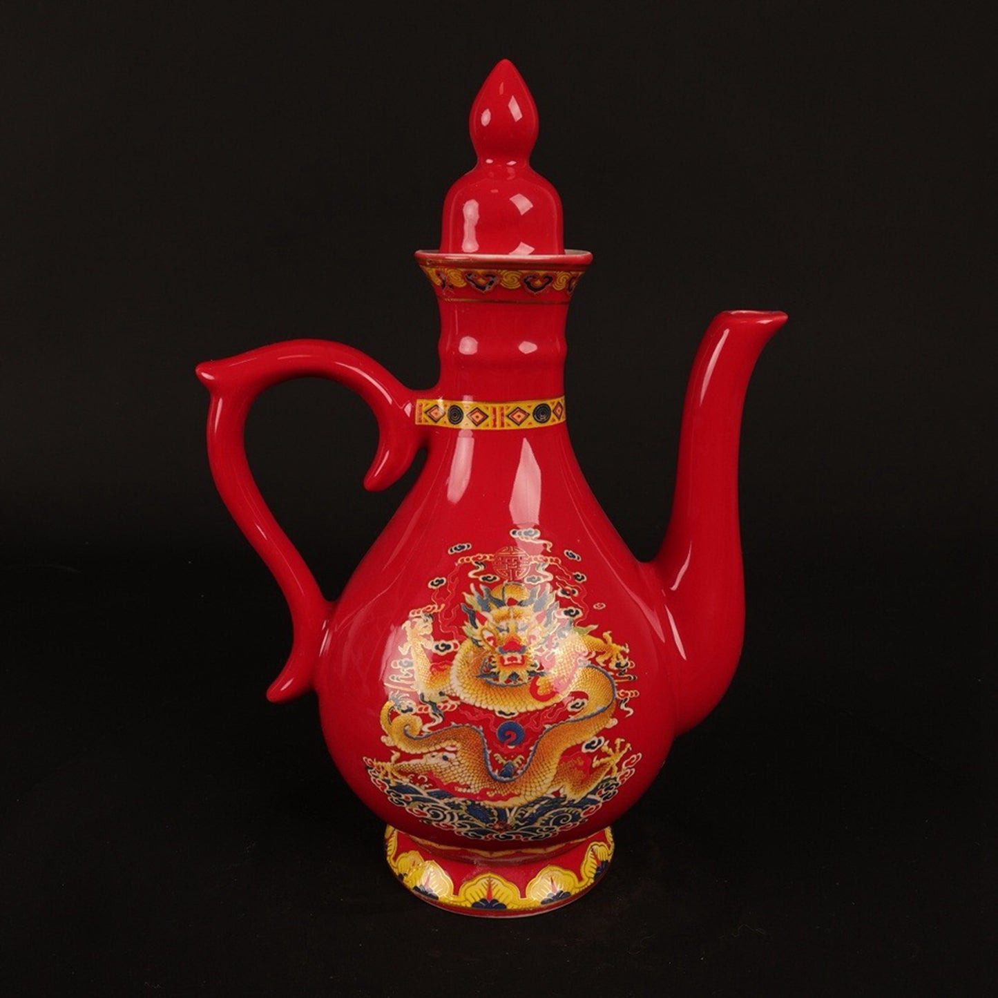 Red glazed pink dragon patterned small wine pot