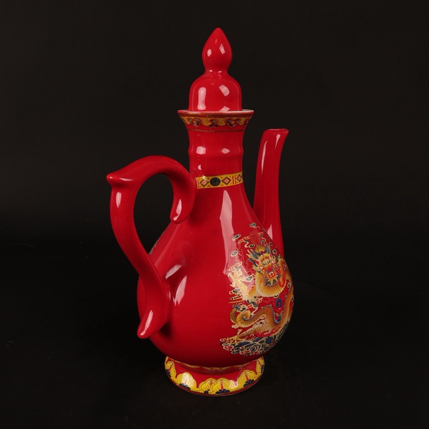 Red glazed pink dragon patterned small wine pot