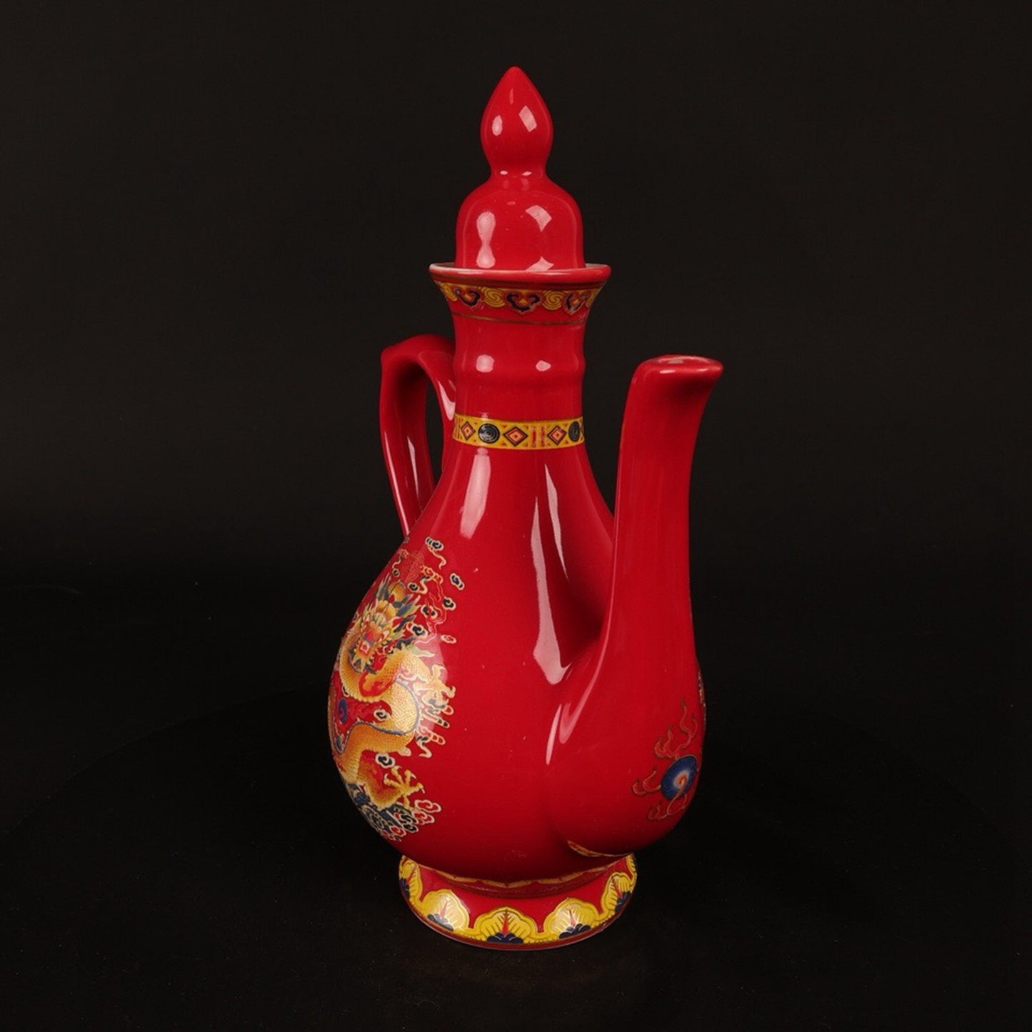 Red glazed pink dragon patterned small wine pot