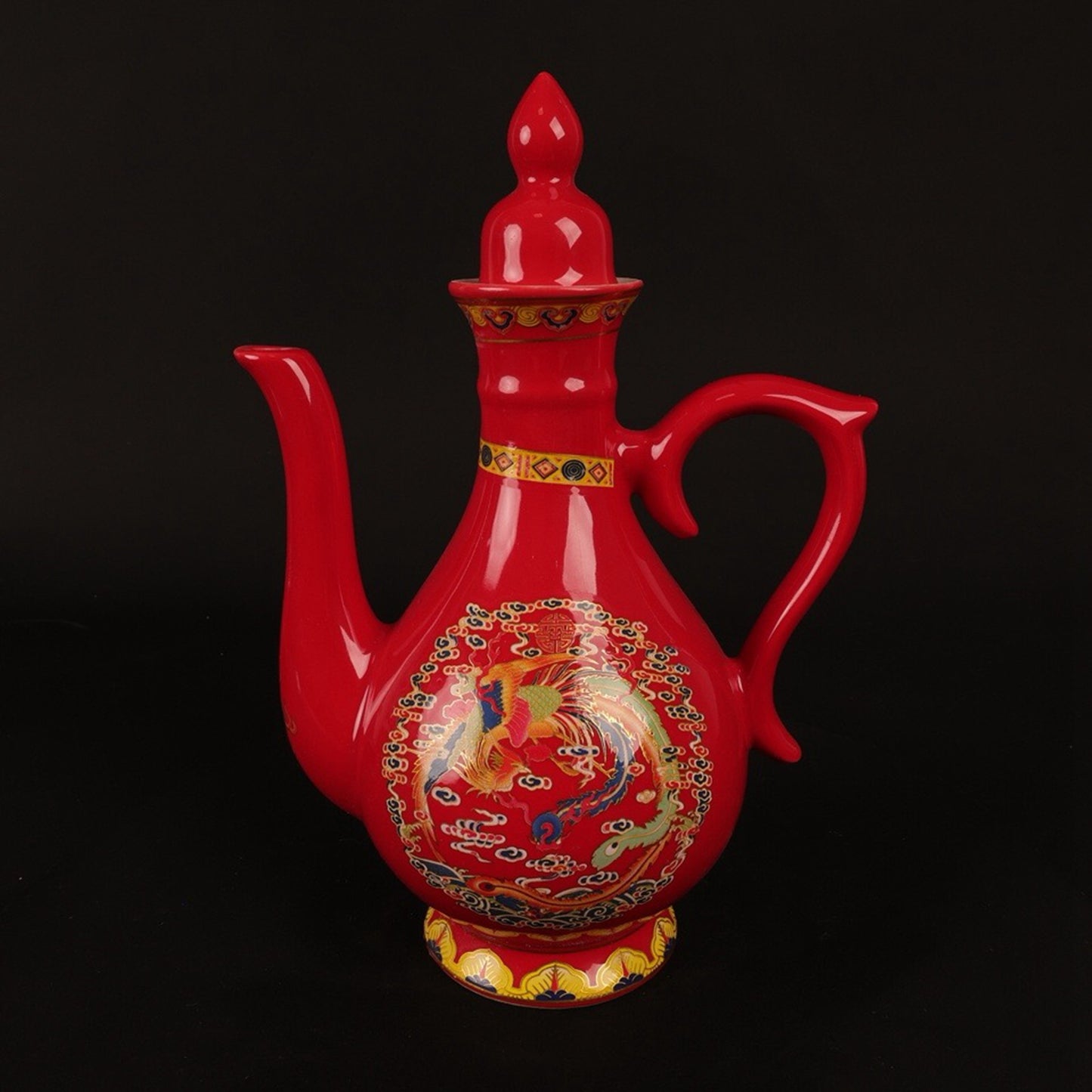 Red glazed pink dragon patterned small wine pot