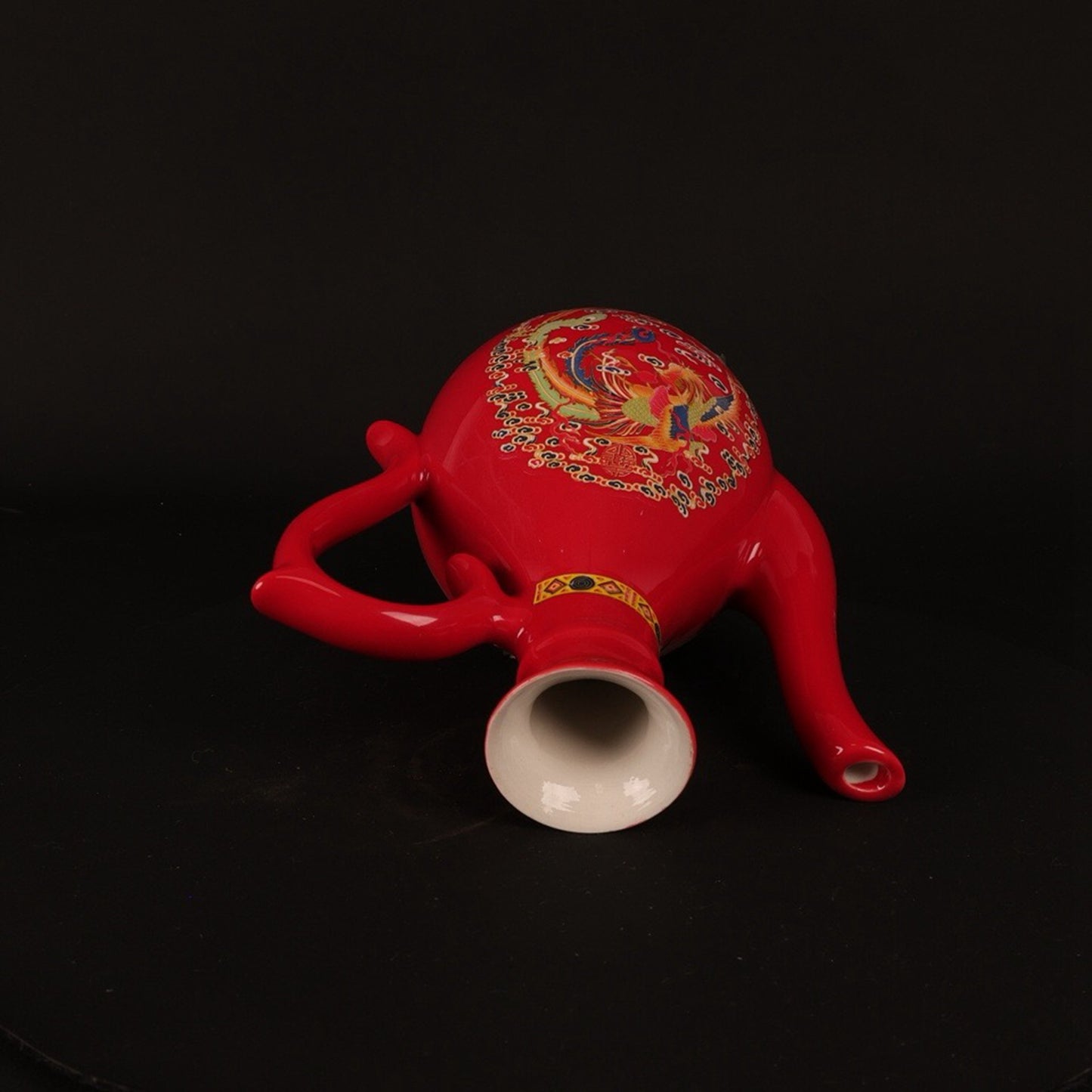 Red glazed pink dragon patterned small wine pot