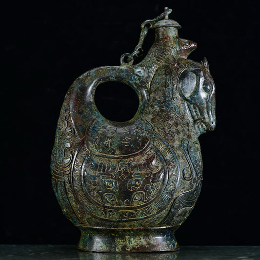 Chinese antique bronze horse teapot