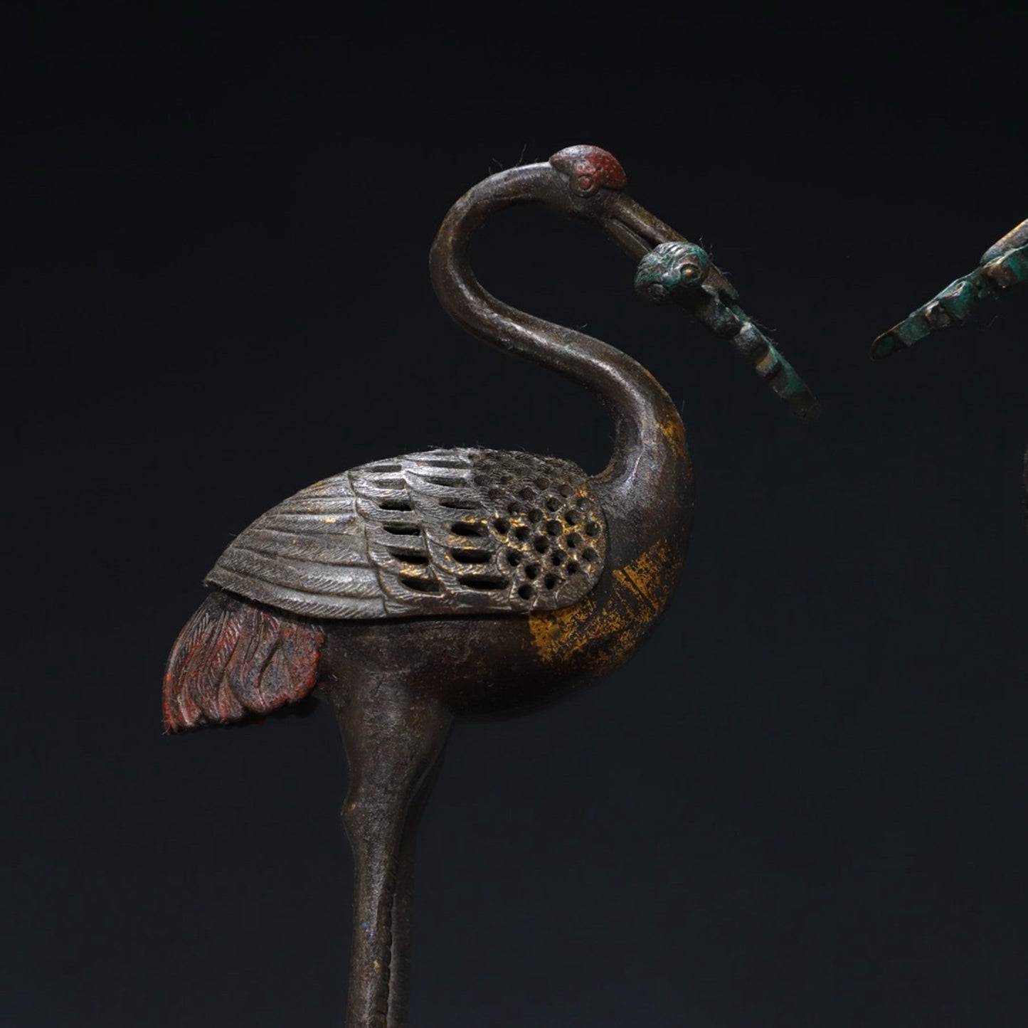 A pair of pure copper crane incense burners