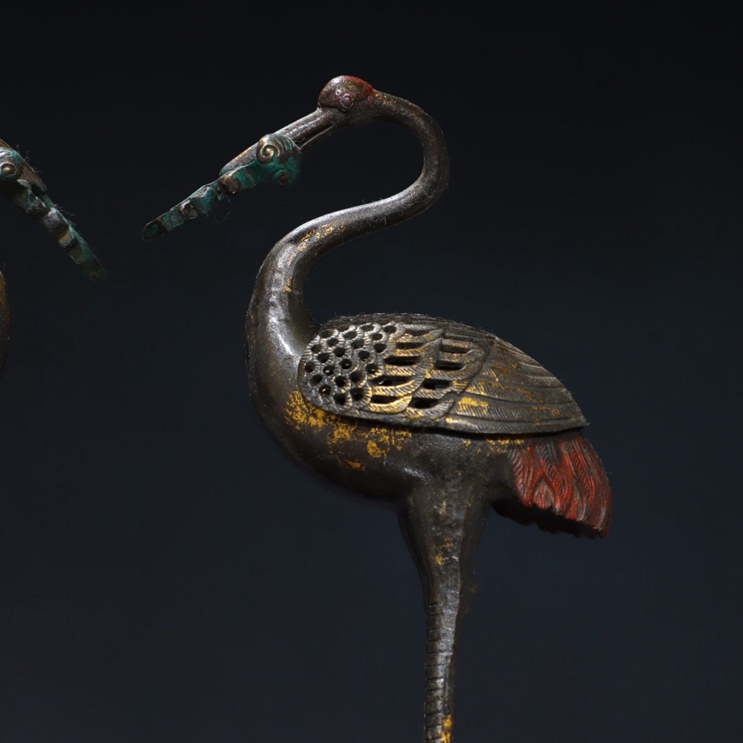 A pair of pure copper crane incense burners