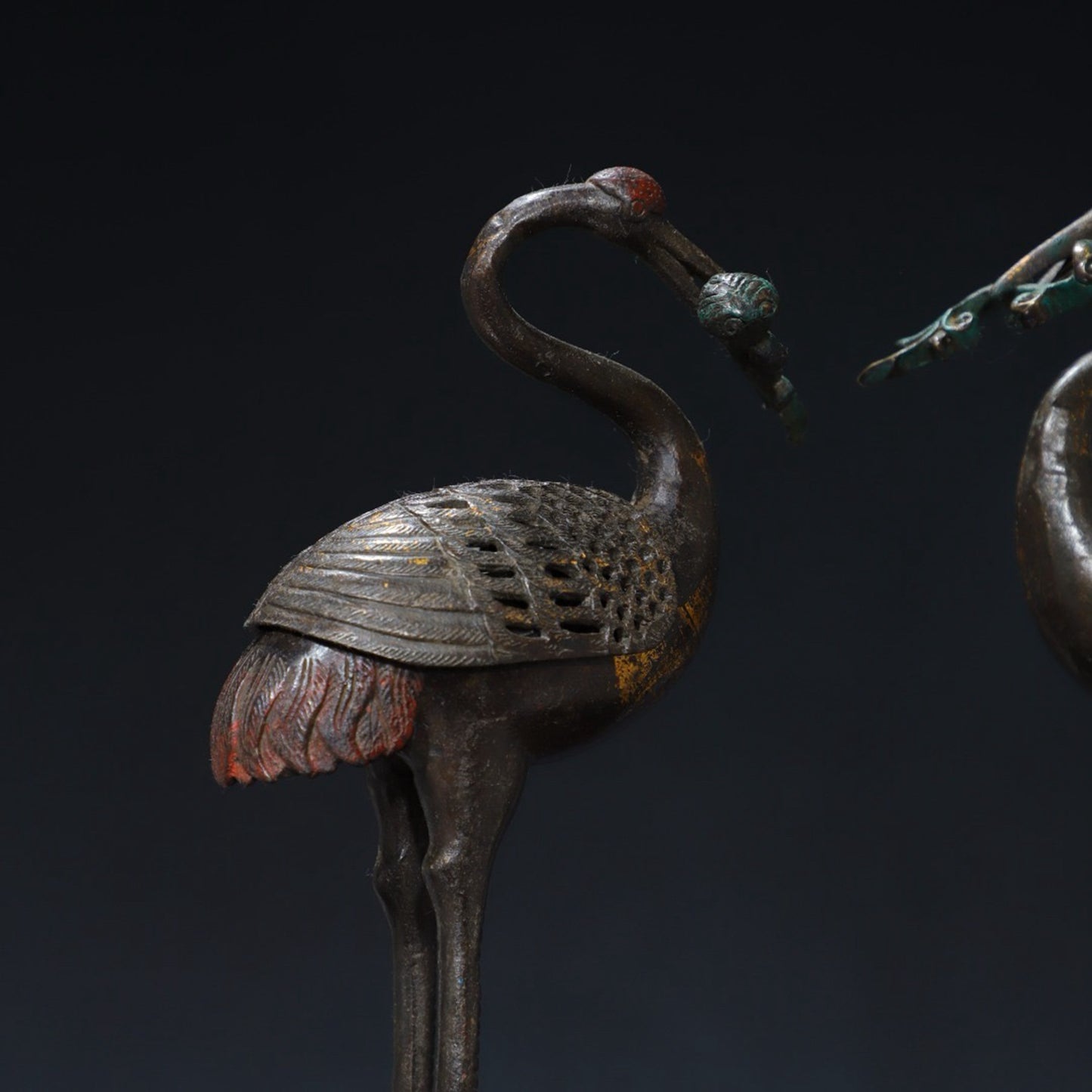 A pair of pure copper crane incense burners