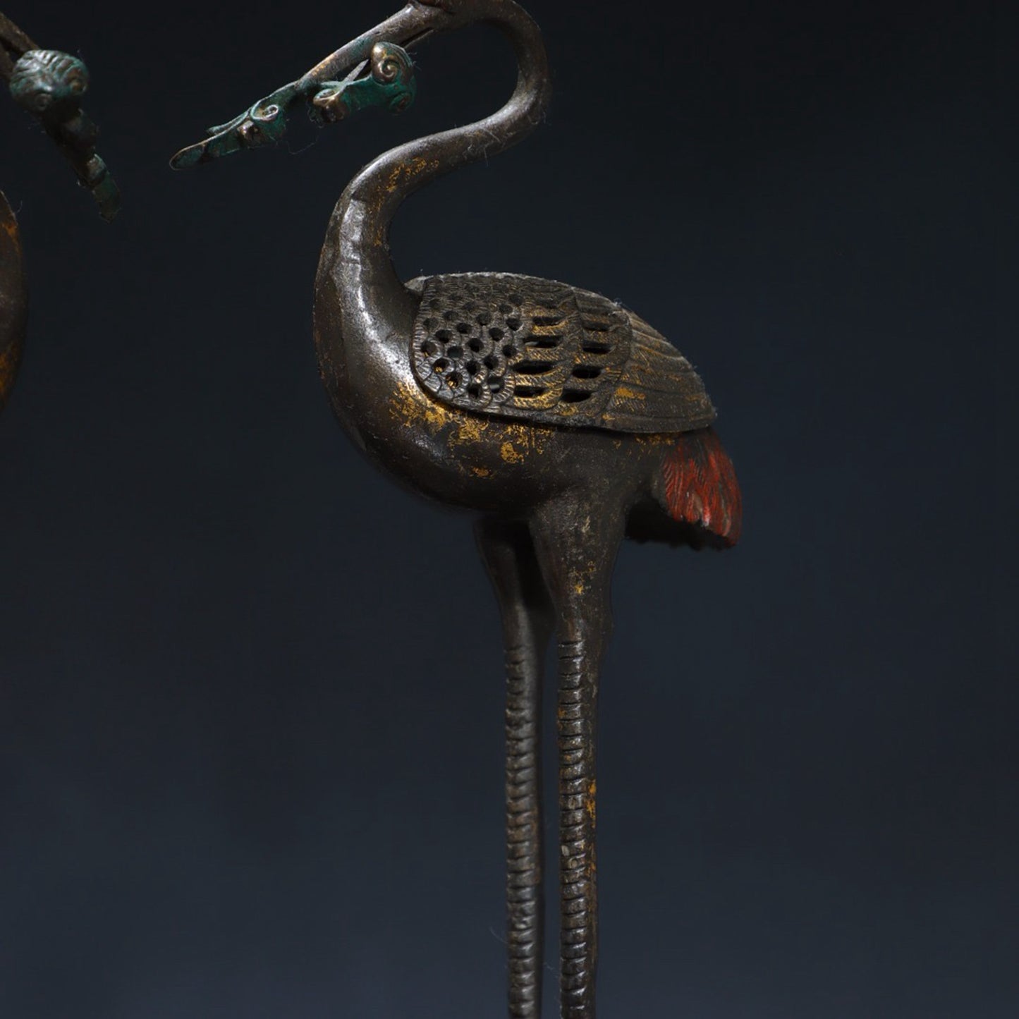 A pair of pure copper crane incense burners