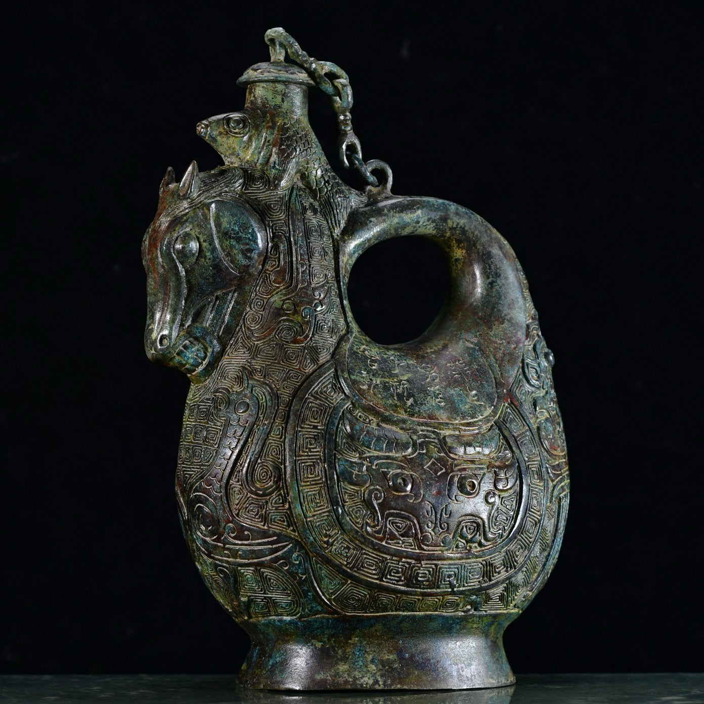 Chinese antique bronze horse teapot