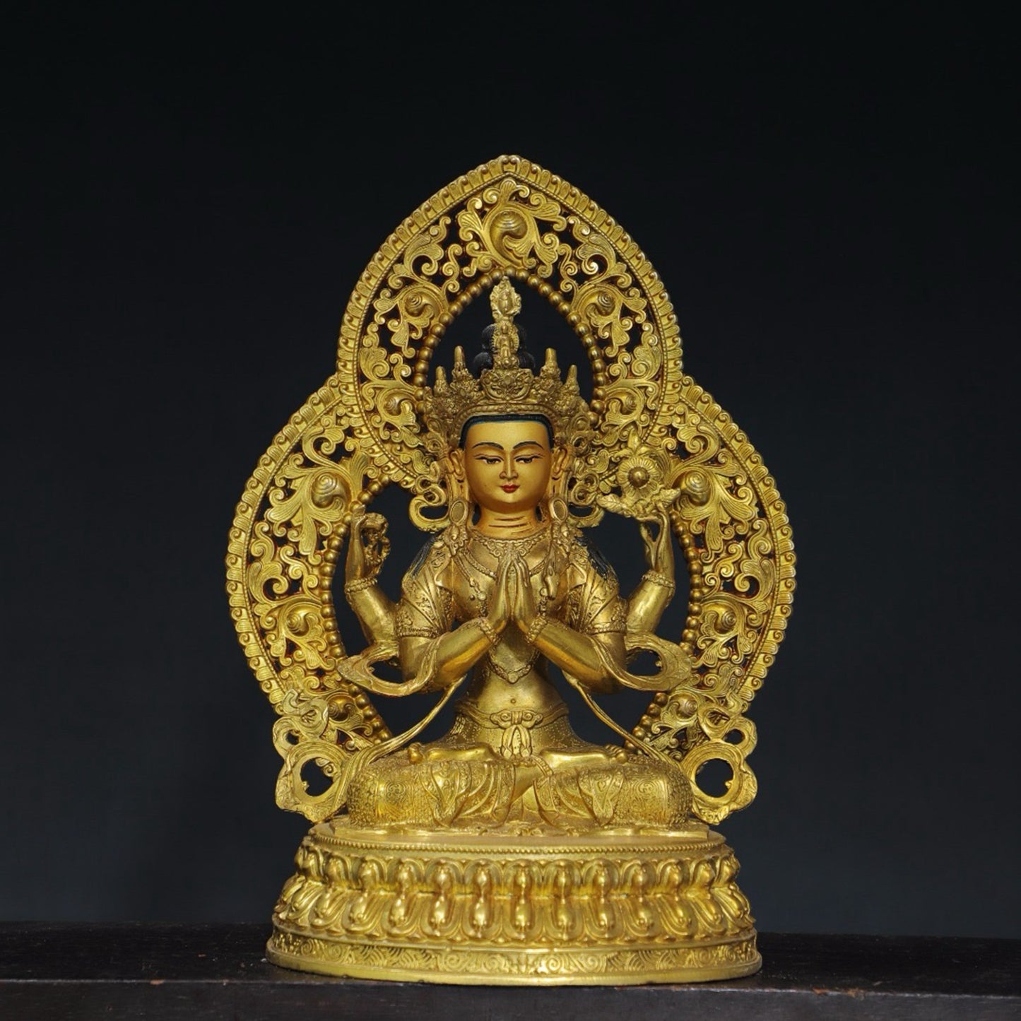 Pure copper four armed Guanyin Buddha statue