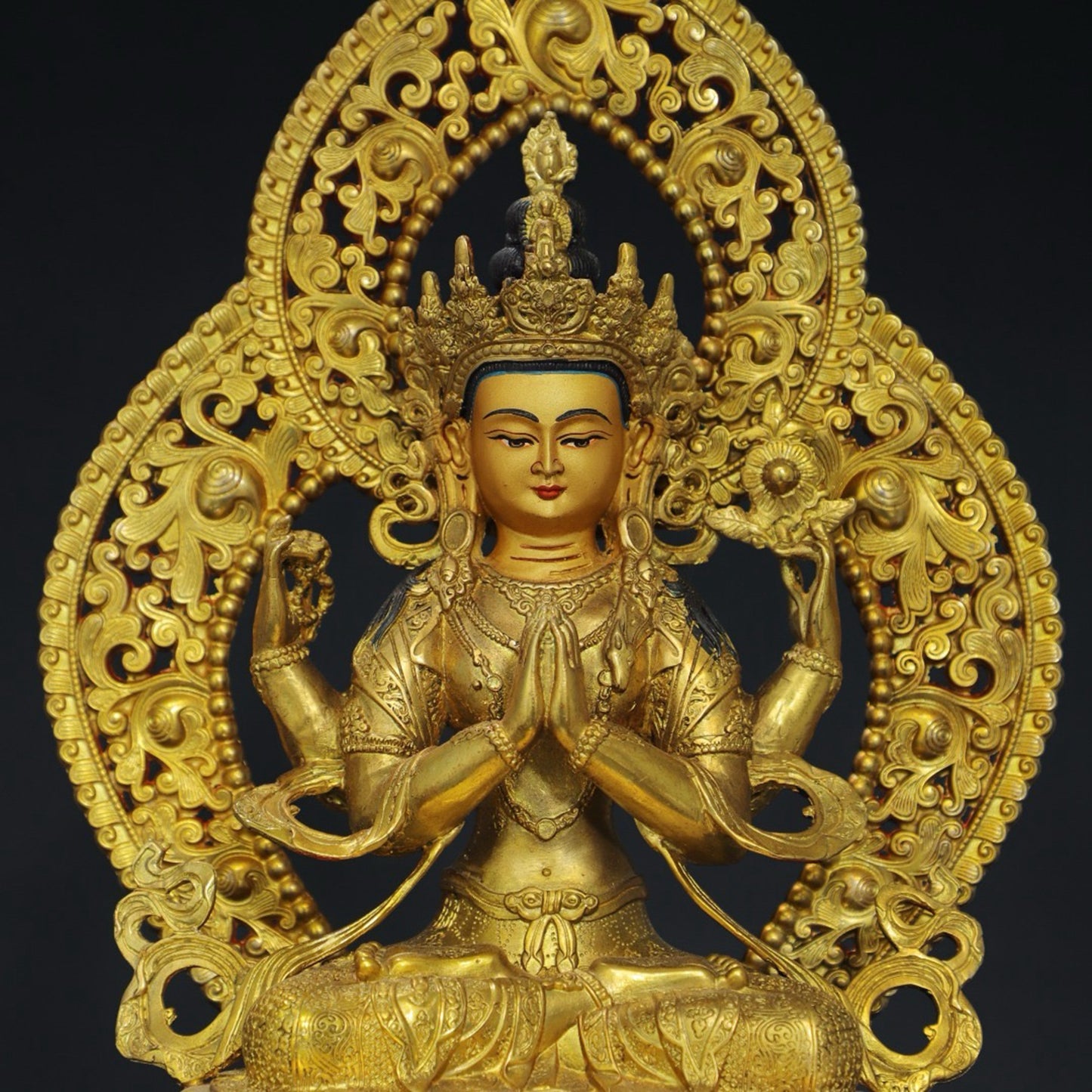 Pure copper four armed Guanyin Buddha statue