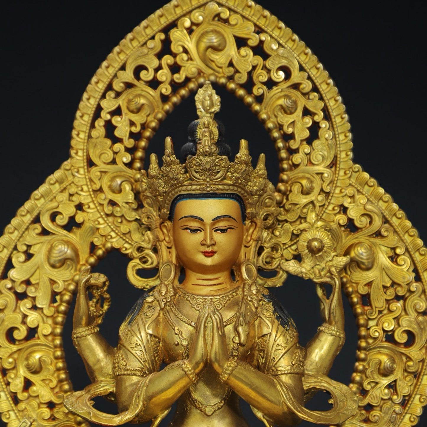 Pure copper four armed Guanyin Buddha statue