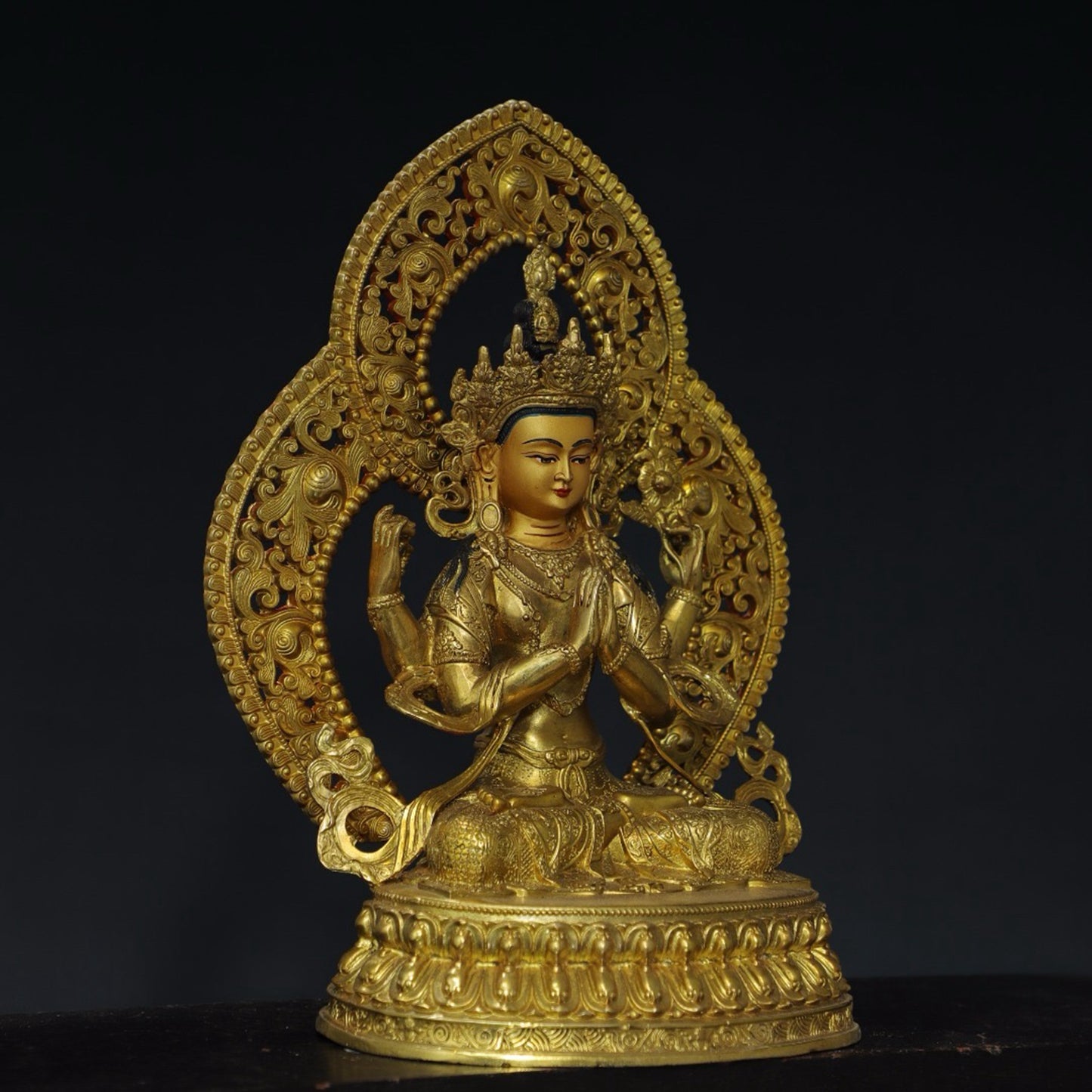Pure copper four armed Guanyin Buddha statue