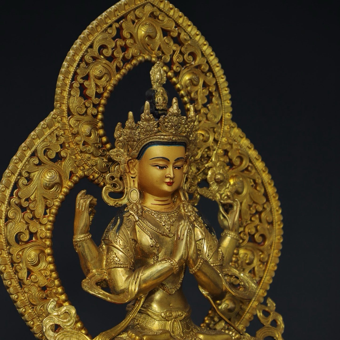 Pure copper four armed Guanyin Buddha statue