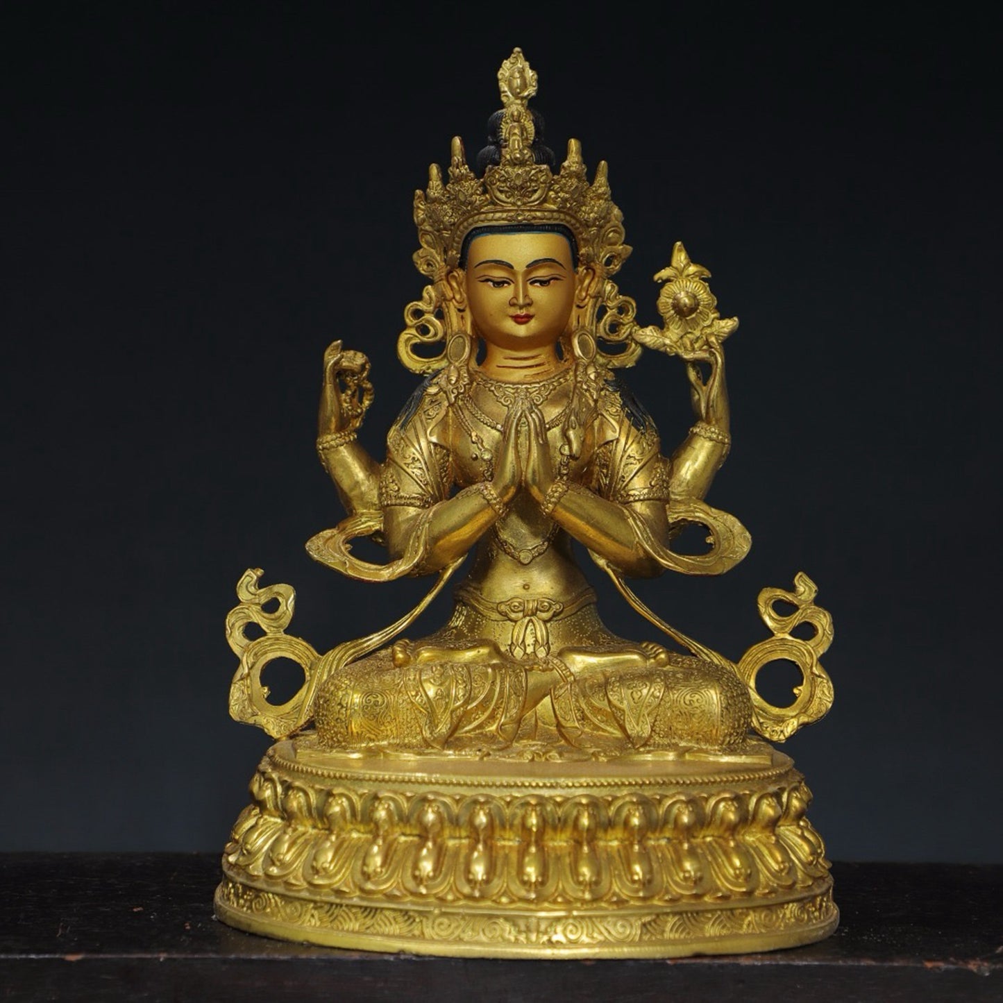 Pure copper four armed Guanyin Buddha statue