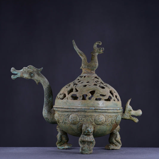 Chinese antique bronze dragon head furnace