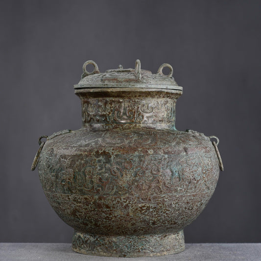 Chinese antique bronze animal ear four ring altar