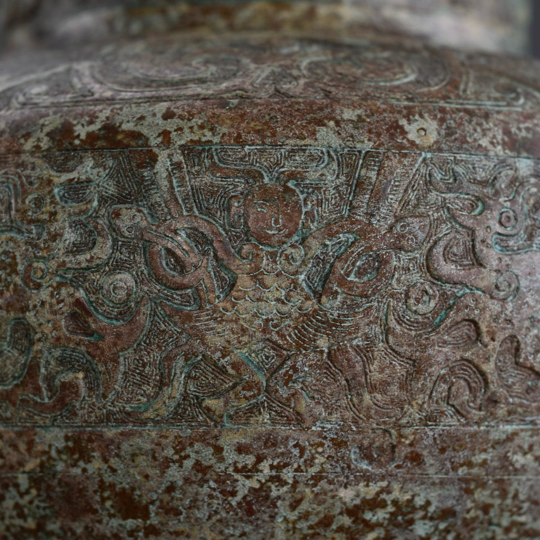 Chinese antique bronze animal ear four ring altar