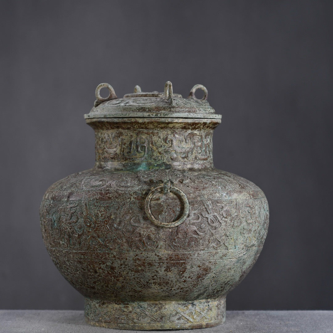 Chinese antique bronze animal ear four ring altar