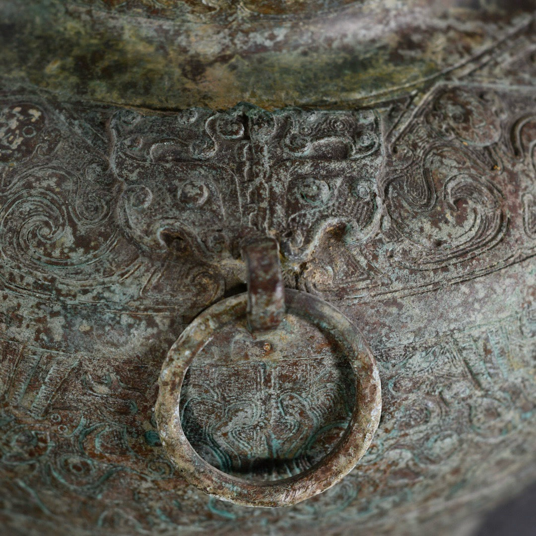 Chinese antique bronze animal ear four ring altar