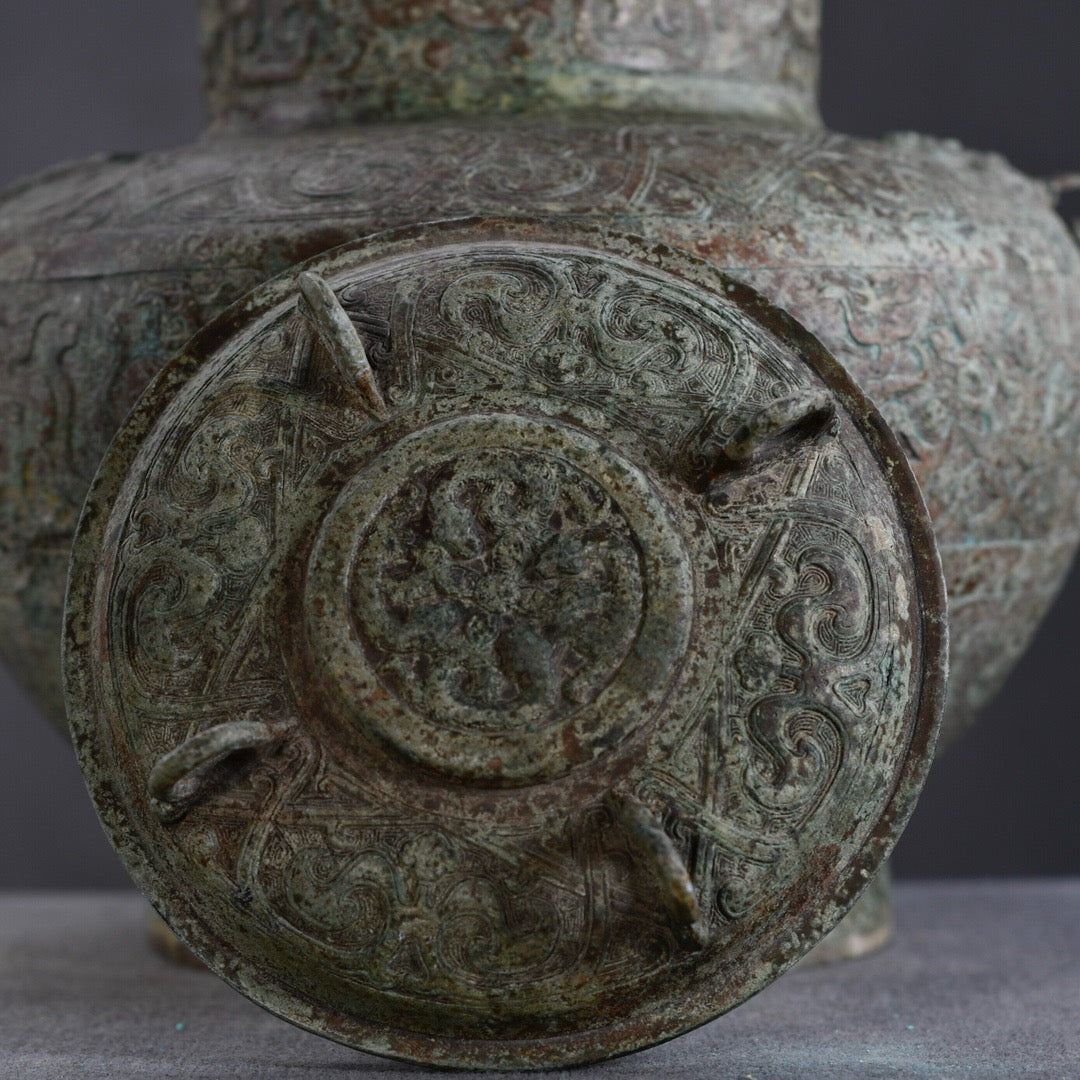 Chinese antique bronze animal ear four ring altar