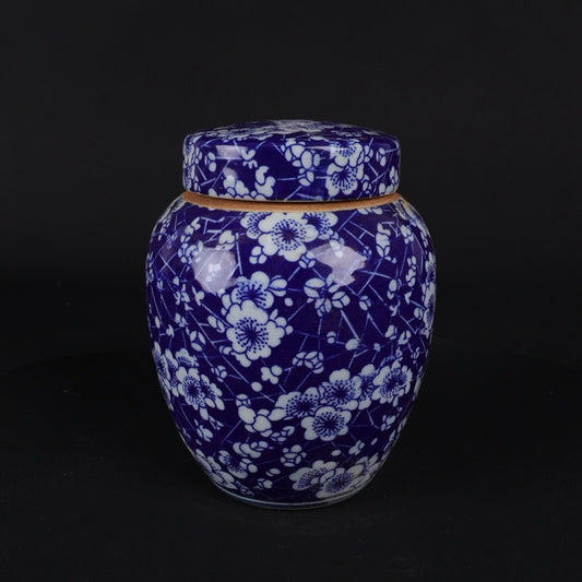 Blue and white ice plum patterned lid jar