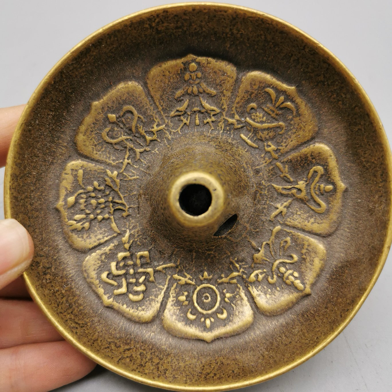 Chinese antique pure copper eight treasure oil lamp