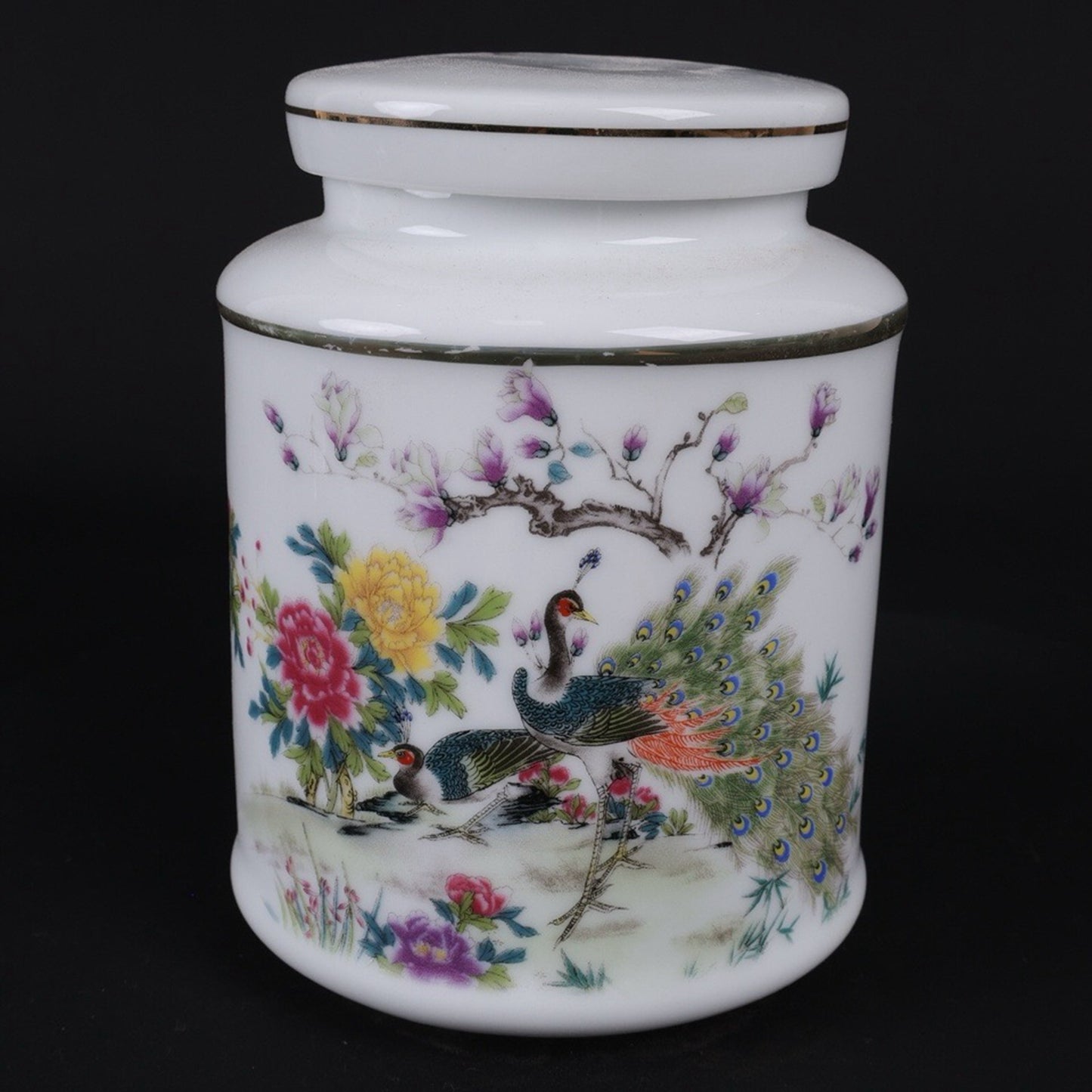 Pink Peacock Pattern Tea Jar