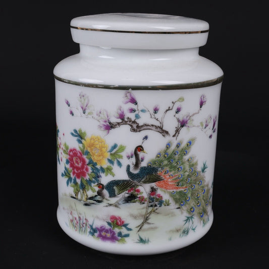 Pink Peacock Pattern Tea Jar