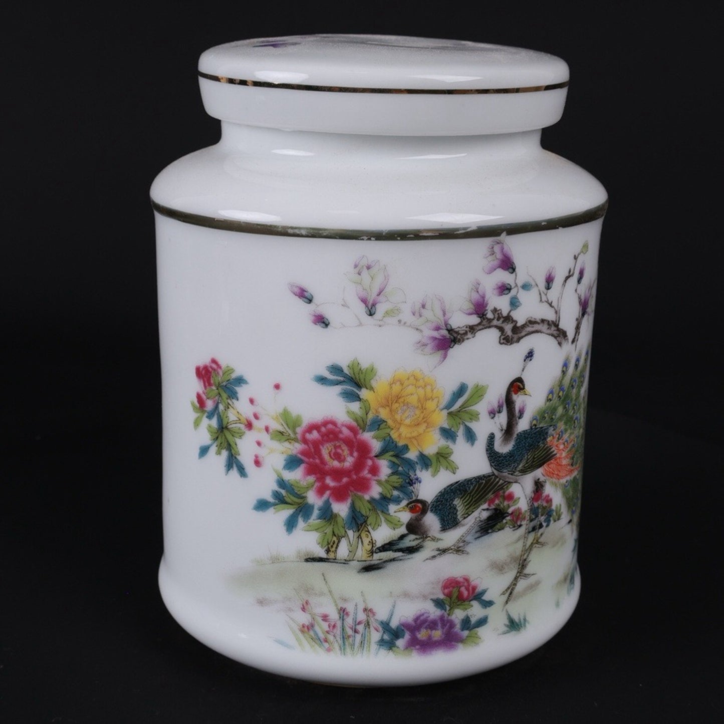 Pink Peacock Pattern Tea Jar