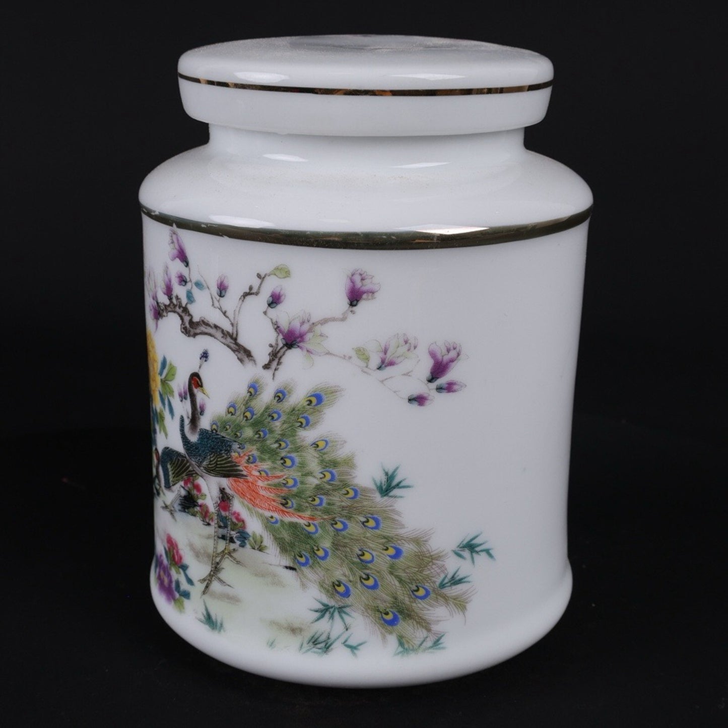 Pink Peacock Pattern Tea Jar