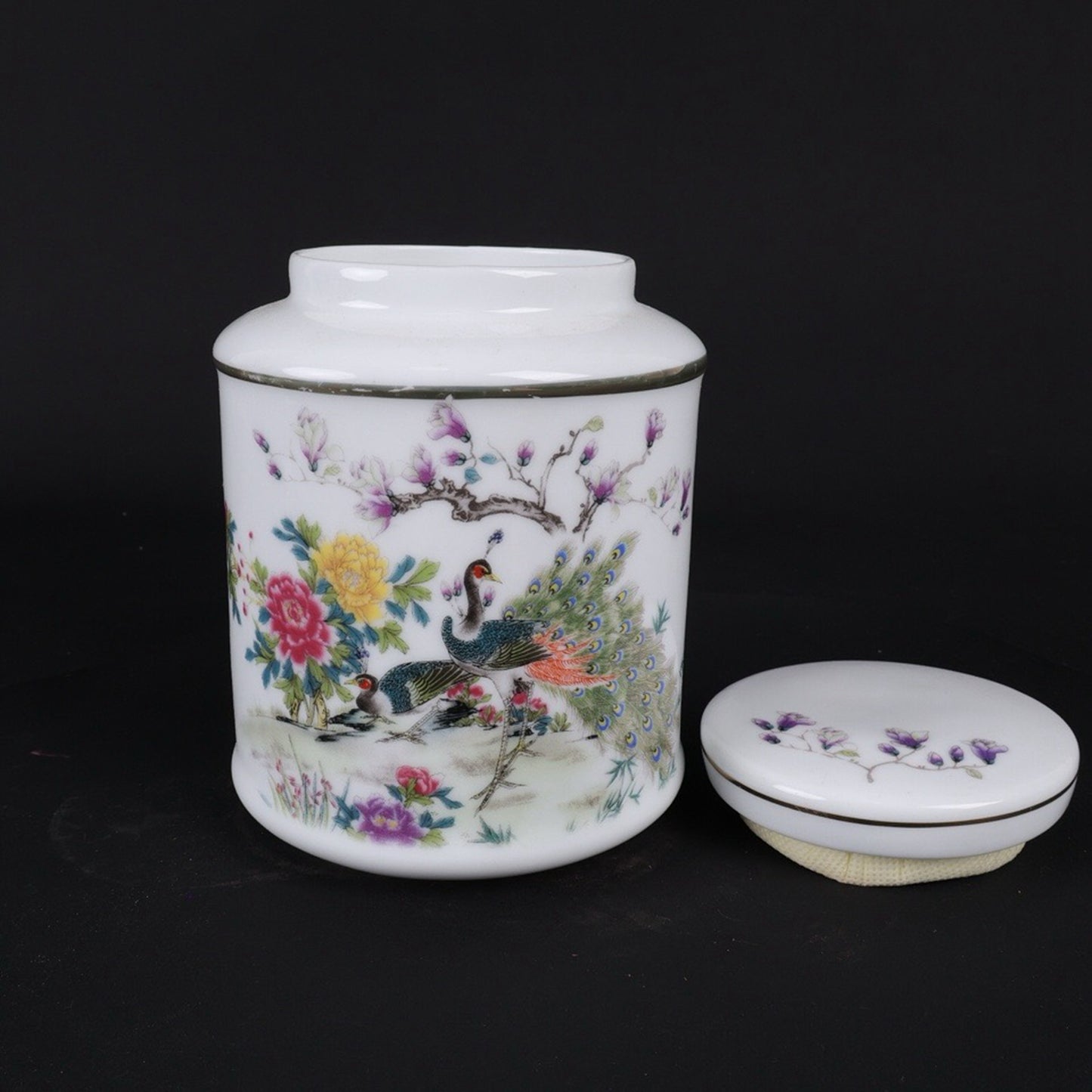 Pink Peacock Pattern Tea Jar