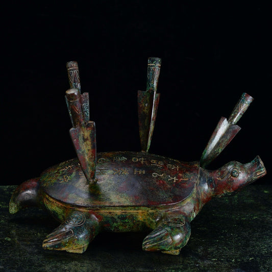 Chinese Antique Bronze Merchant King Shooting Turtle