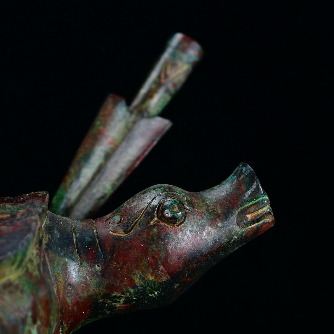 Chinese Antique Bronze Merchant King Shooting Turtle