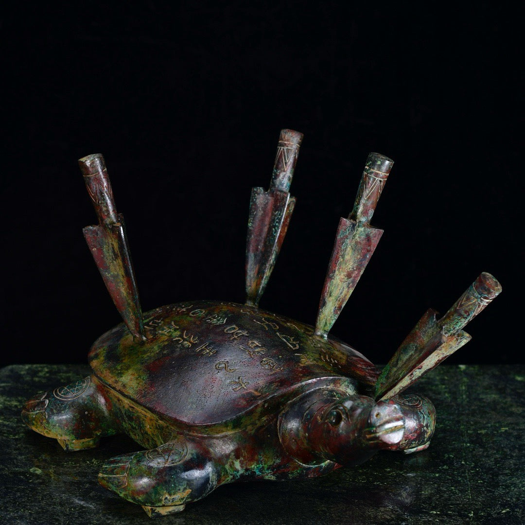 Chinese Antique Bronze Merchant King Shooting Turtle