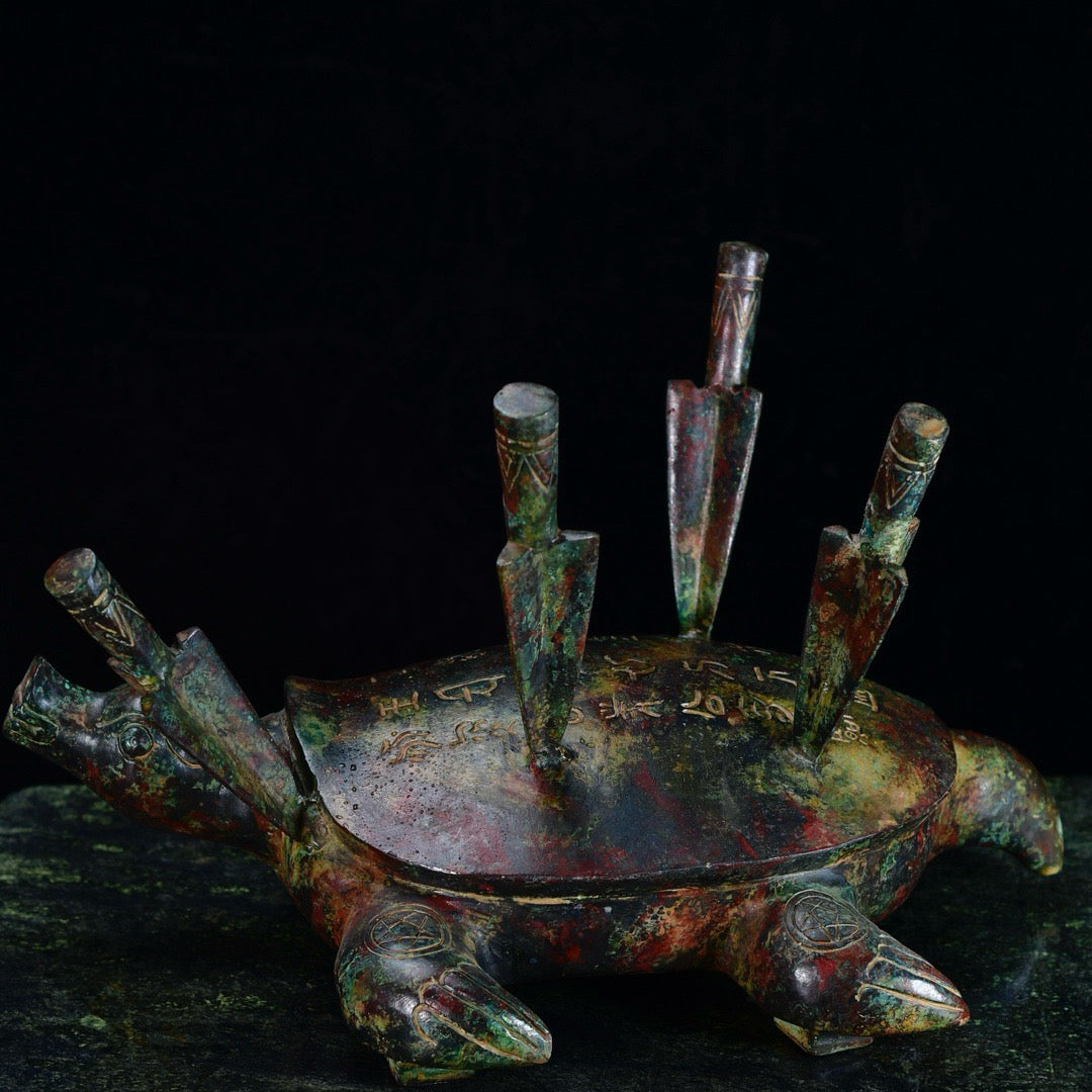 Chinese Antique Bronze Merchant King Shooting Turtle