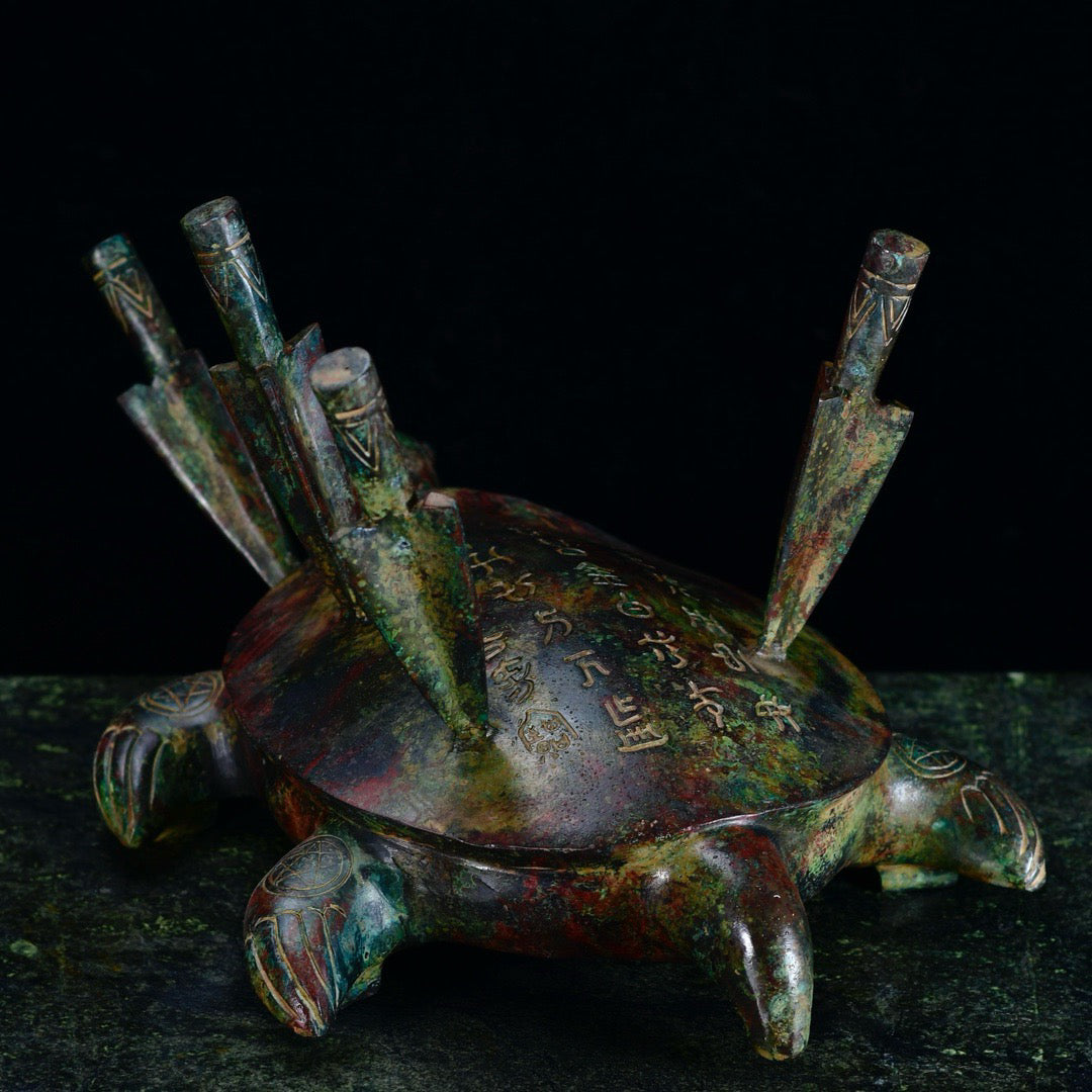 Chinese Antique Bronze Merchant King Shooting Turtle