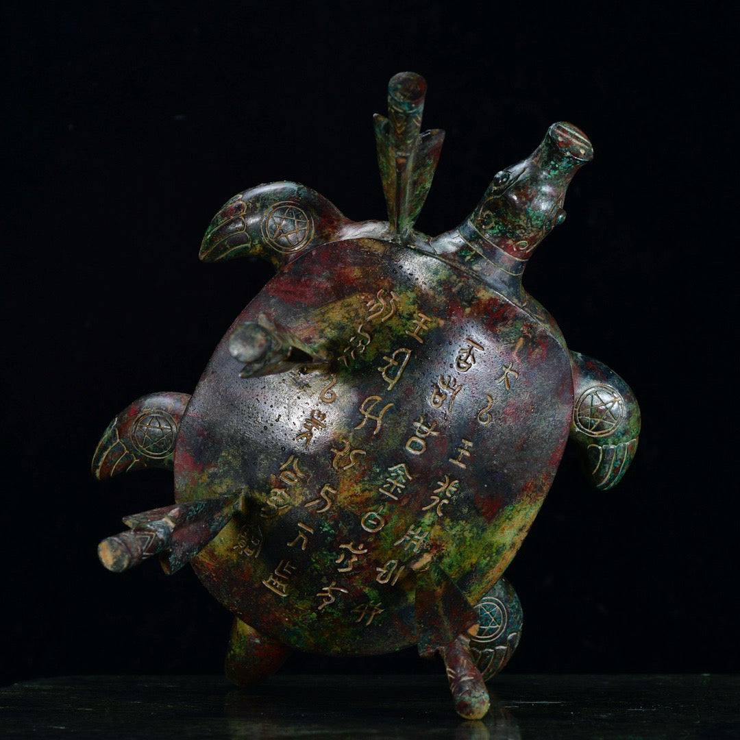 Chinese Antique Bronze Merchant King Shooting Turtle