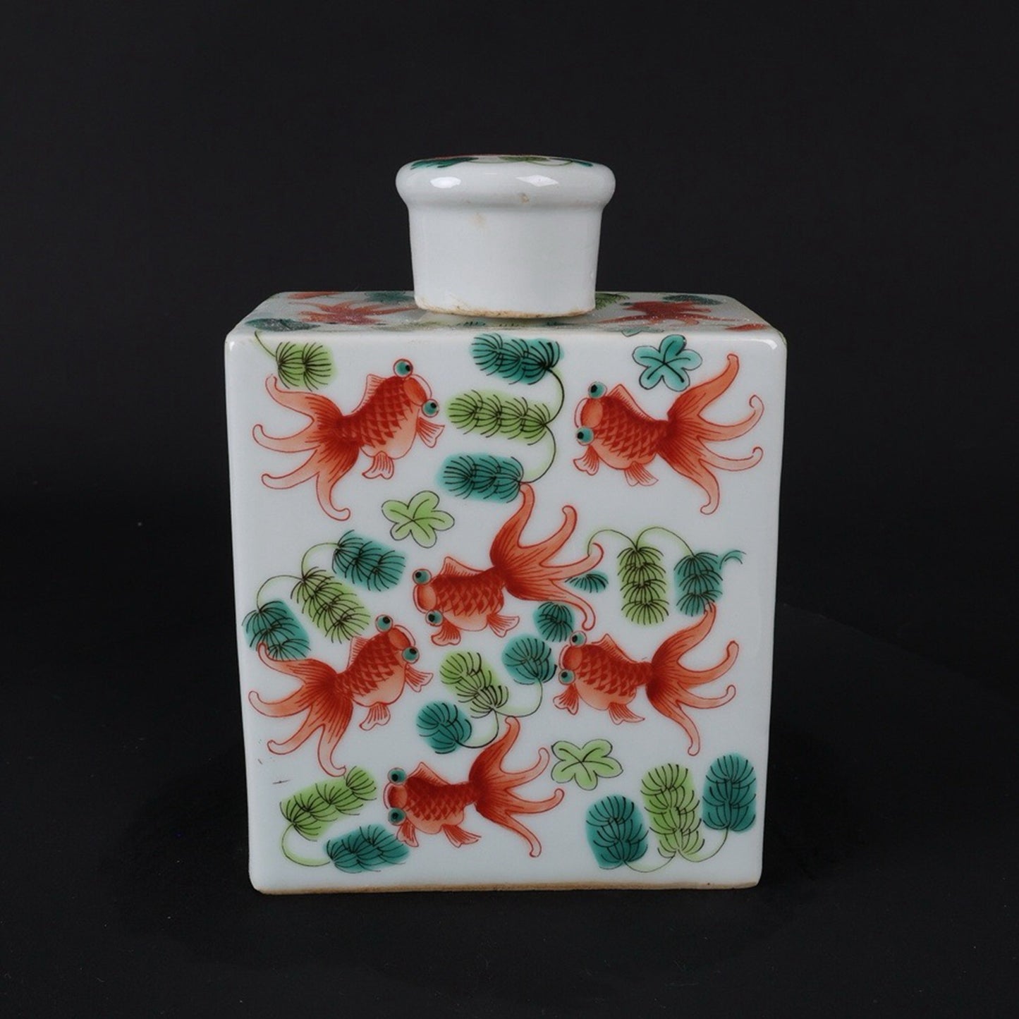 Pink goldfish patterned tea jar