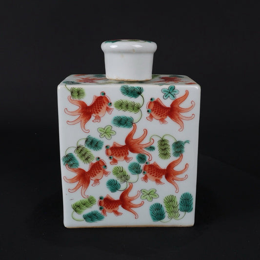 Pink goldfish patterned tea jar