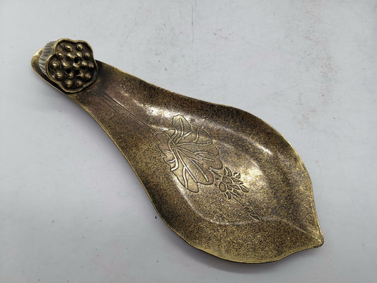 Chinese antique pure copper three hole lotus pod incense table