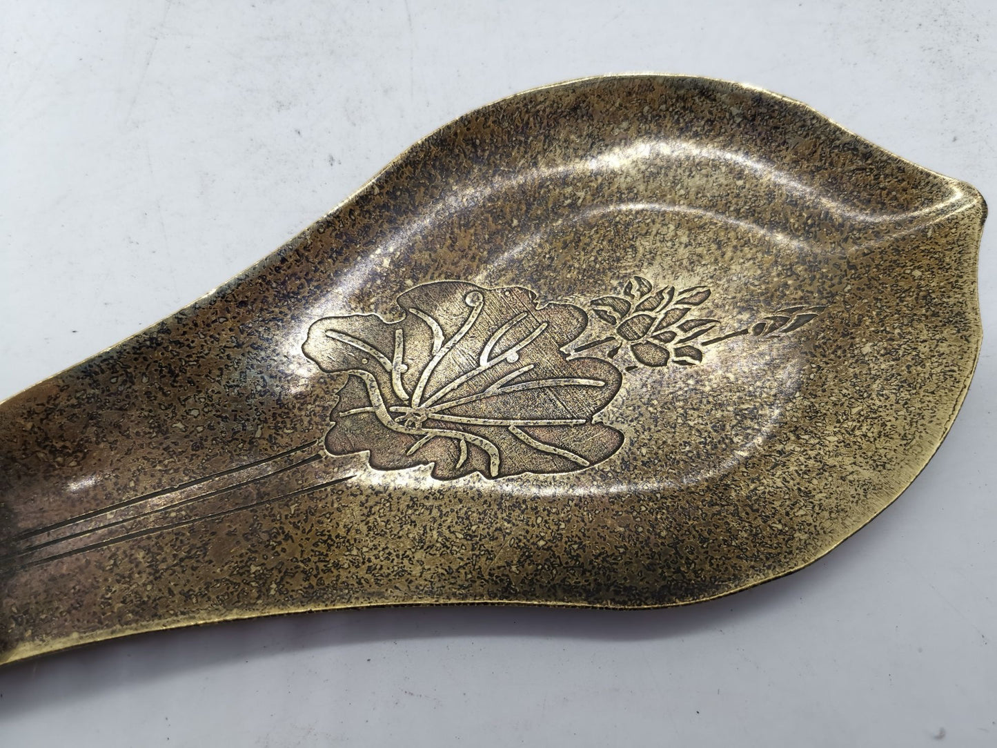 Chinese antique pure copper three hole lotus pod incense table