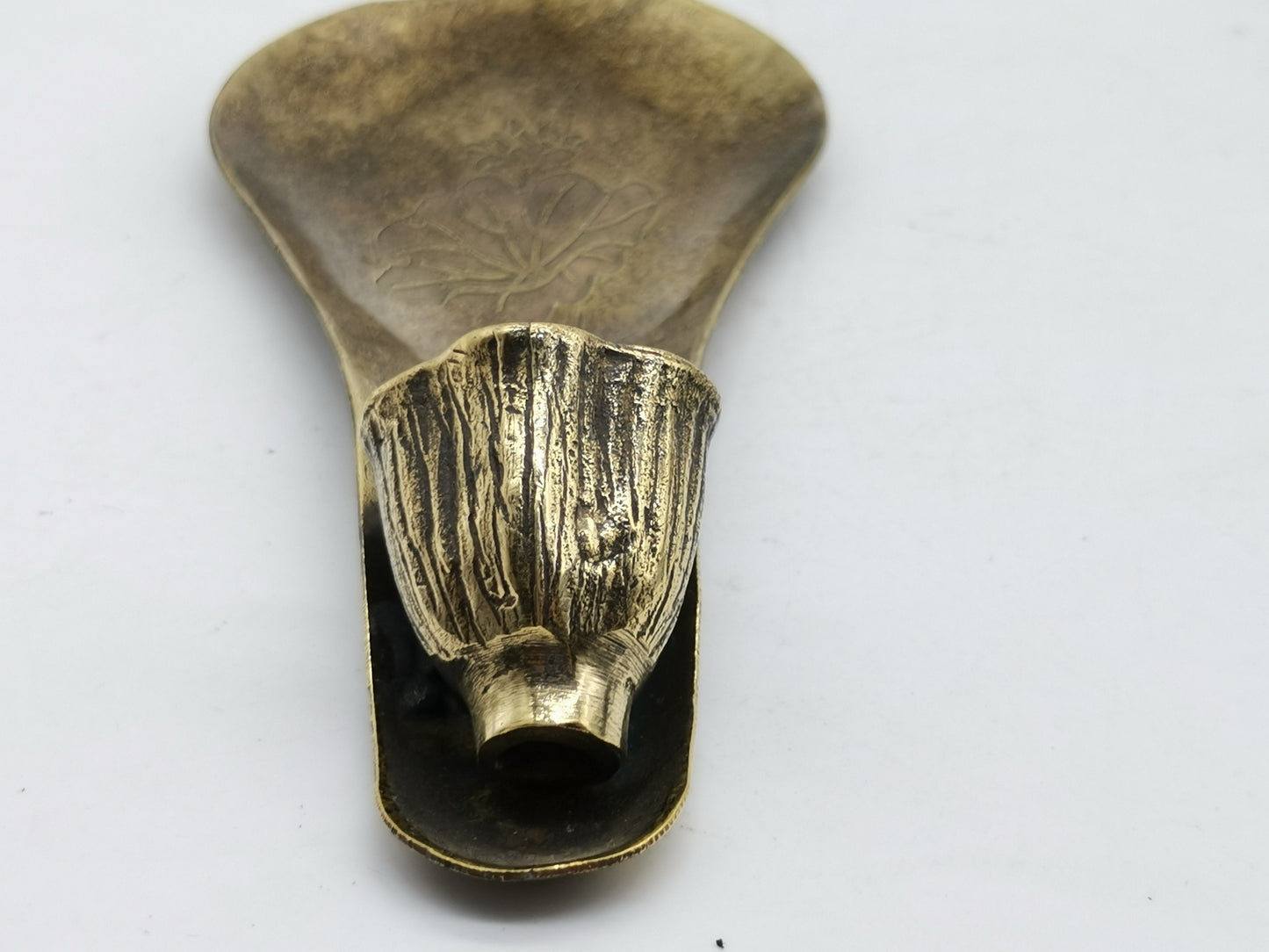 Chinese antique pure copper three hole lotus pod incense table