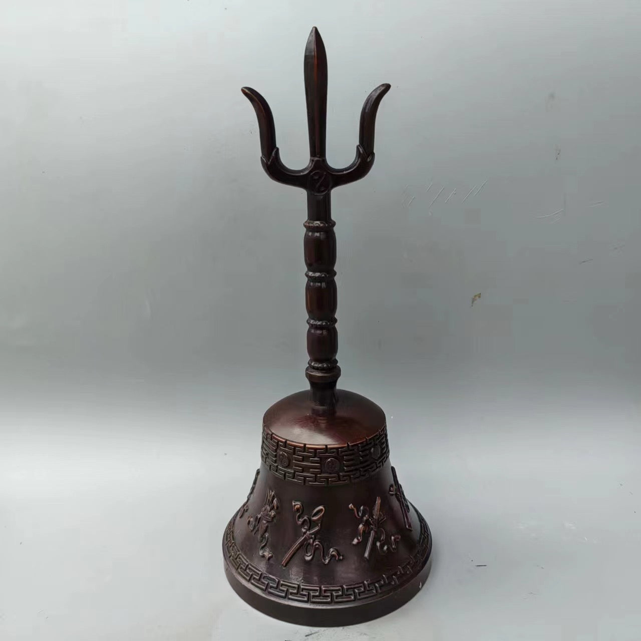 Chinese Antique Pure Copper Eight Treasures Hand Ringing Bell