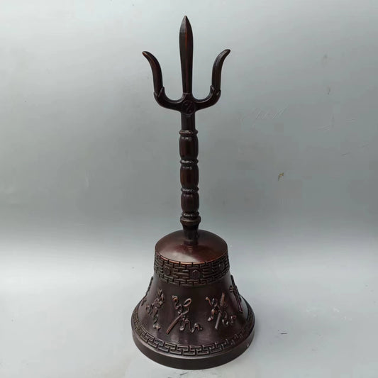 Chinese Antique Pure Copper Eight Treasures Hand Ringing Bell