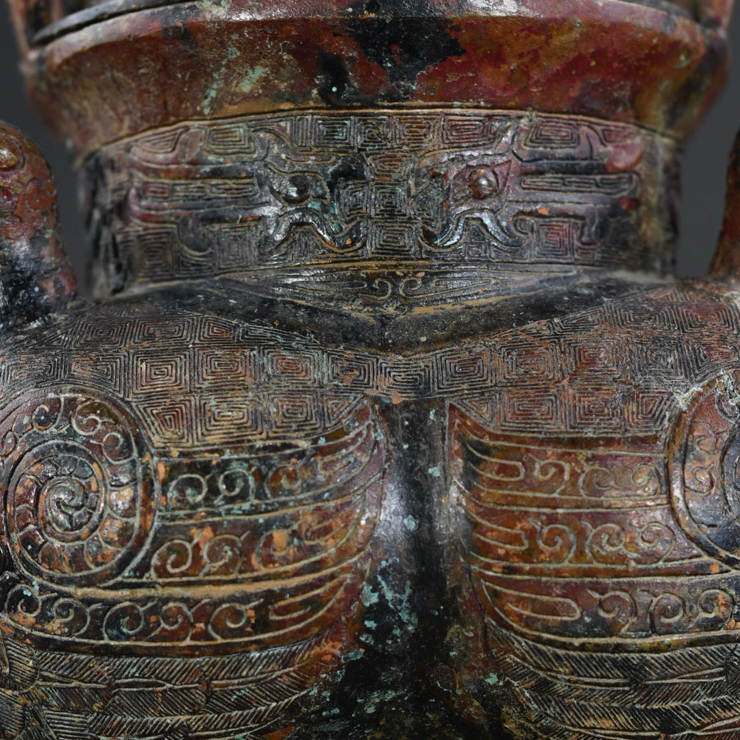 Chinese antique bronze ornaments for guarding houses and warding off evil spirits, three doves and a tripod